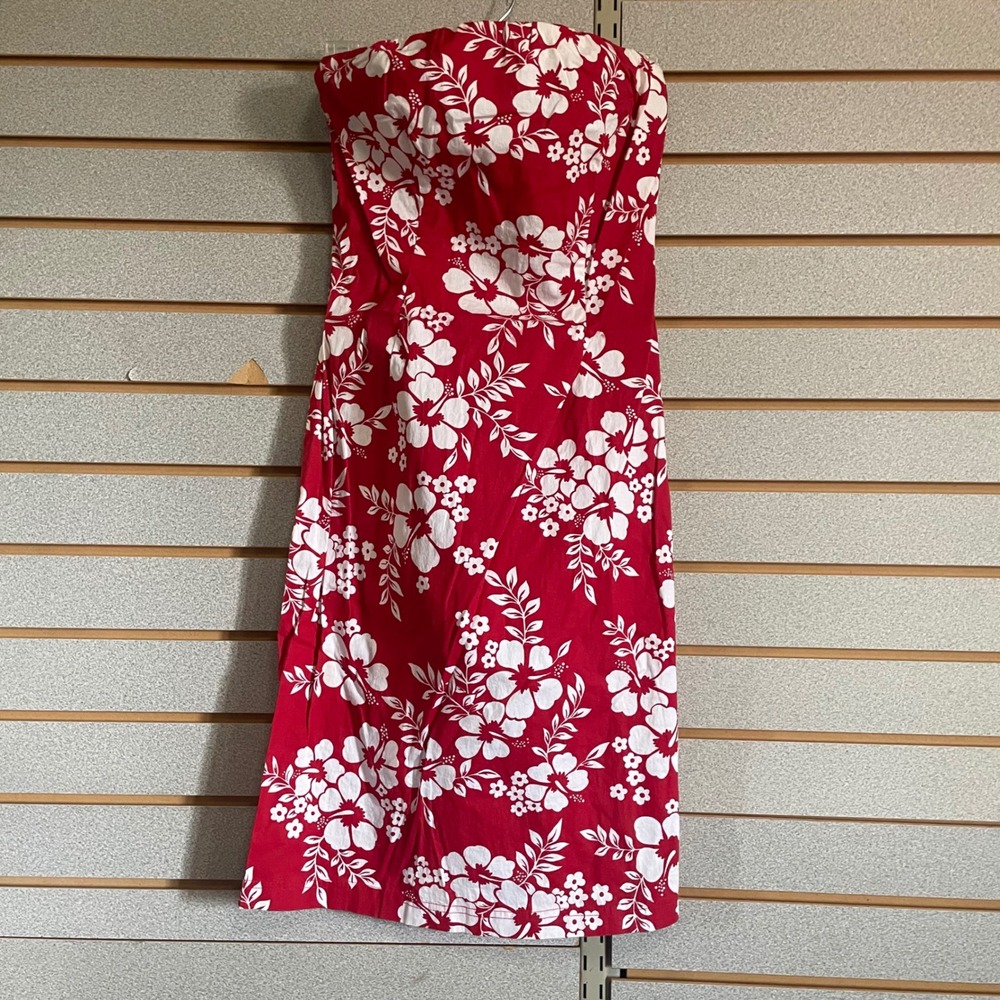 Peep Studio Red White Floral Strapless‎ Midi Dress Size 7